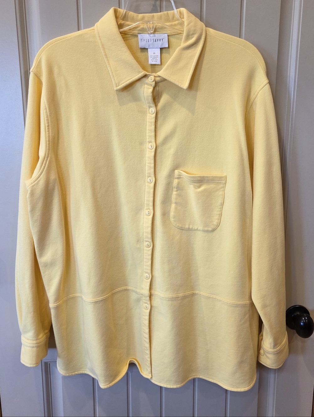 Sport Savvy Yellow Cotton Shacket Button-Down Top - Plus Size 2X
